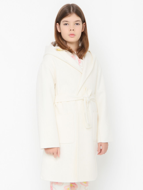 Комбинированное пальто с поясом - МодельВерхНиз