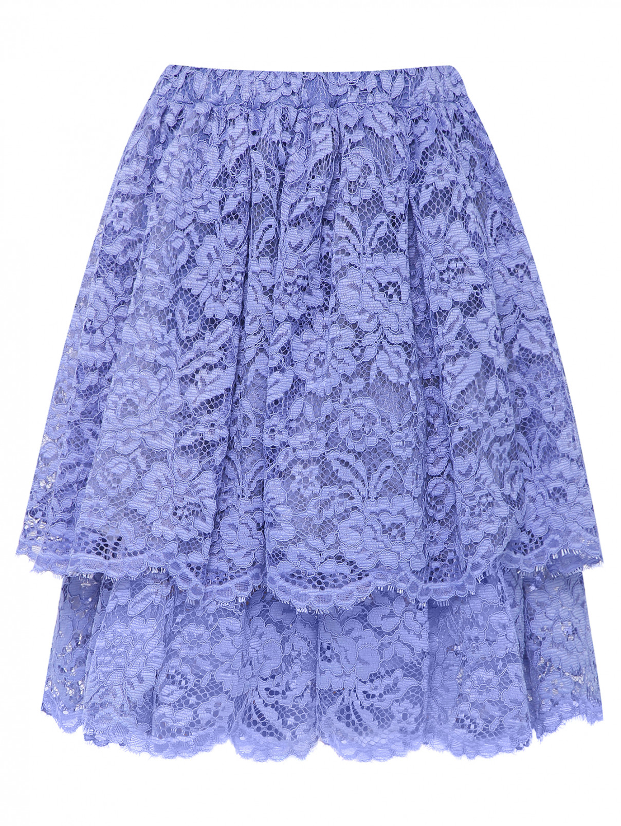 Двухъярусная юбка из кружева Ermanno Scervino Junior  –  Общий вид  – Цвет:  Синий