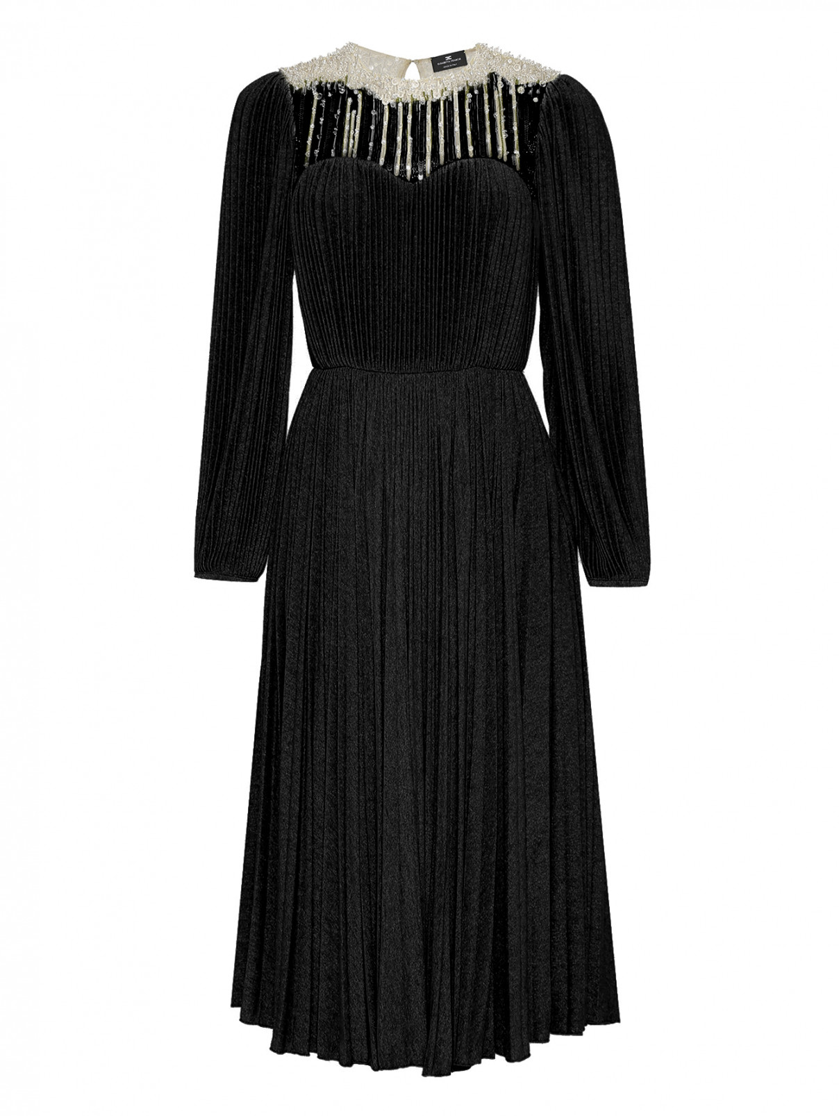 Платье-миди декорированное бисером и бусинами Elisabetta Franchi  –  Общий вид  – Цвет:  Черный
