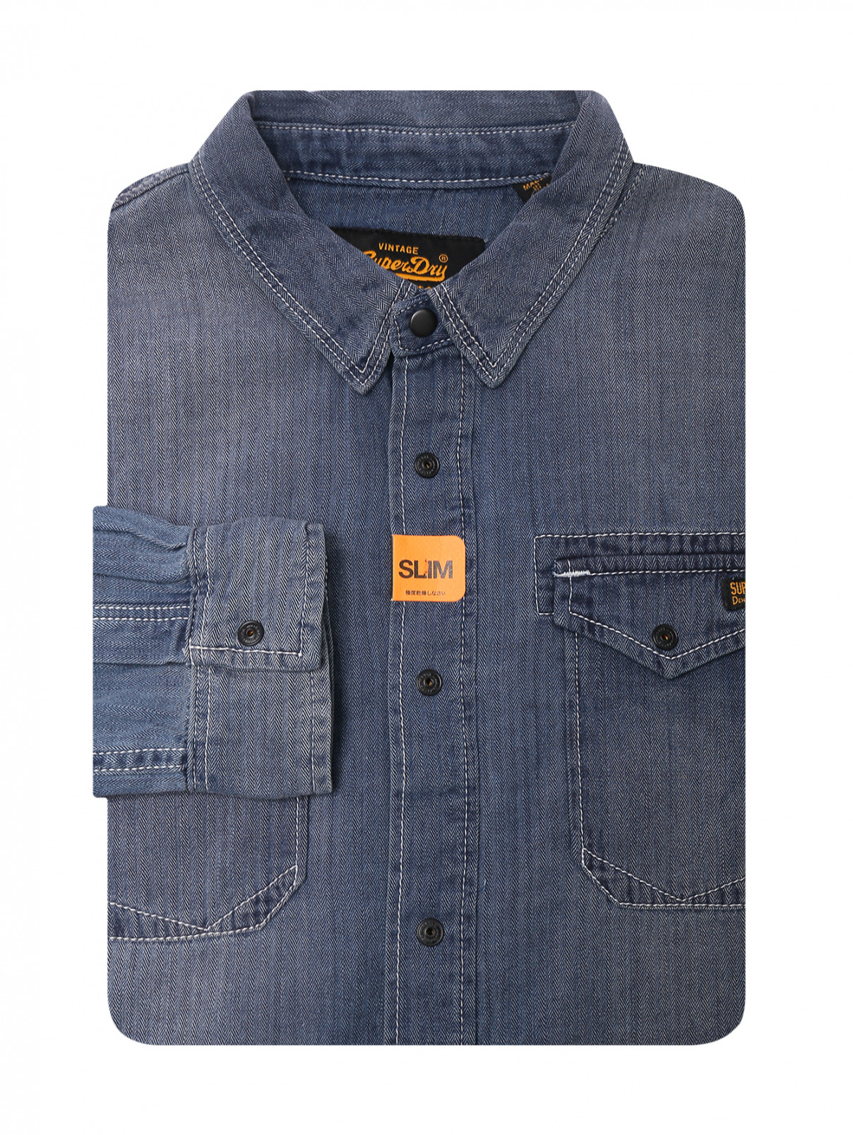 Рубашка из денима с карманами SuperDry  –  Общий вид  – Цвет:  Синий