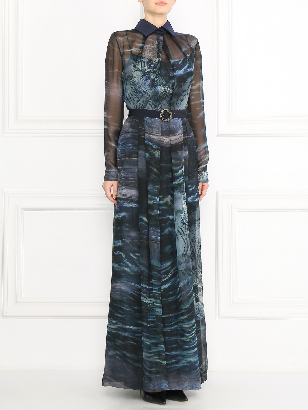 Платье-макси из шелка с узором Alberta Ferretti  –  Модель Общий вид  – Цвет:  Черный