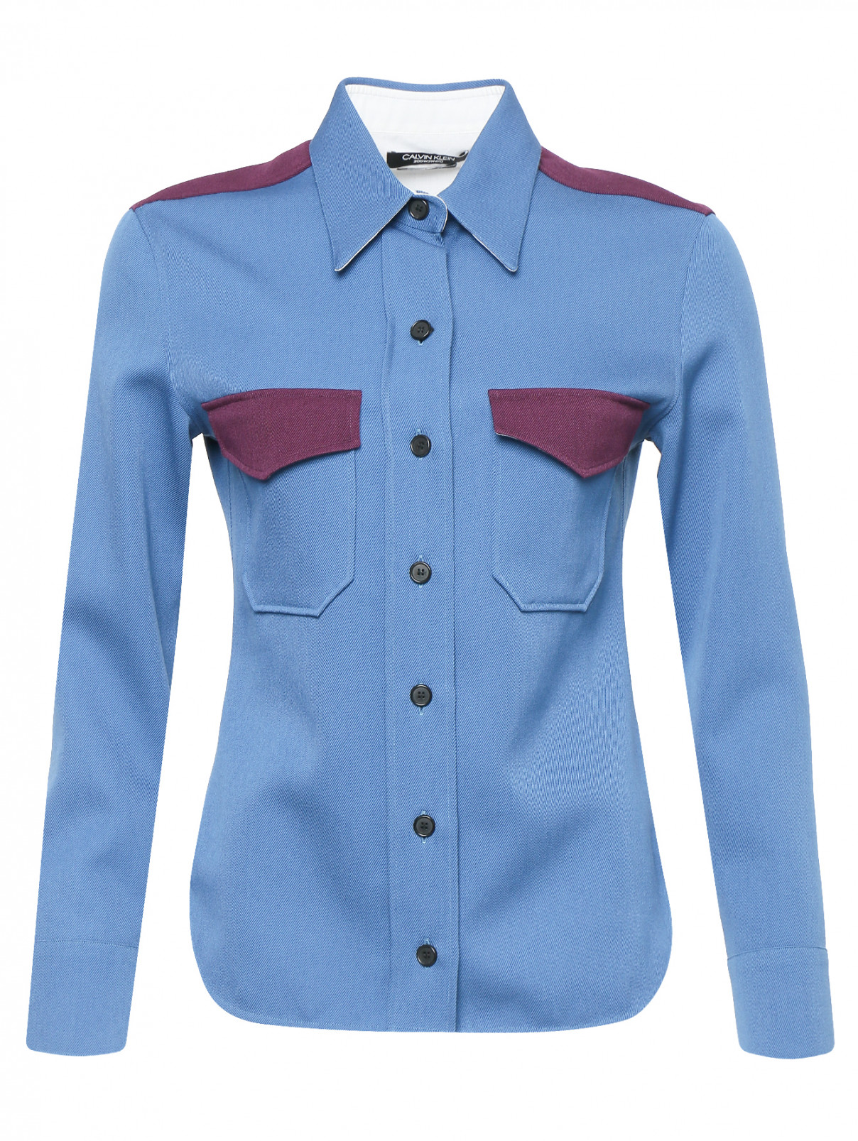 Рубашка из шерсти с накладными карманами Calvin Klein 205W39NYC  –  Общий вид  – Цвет:  Синий