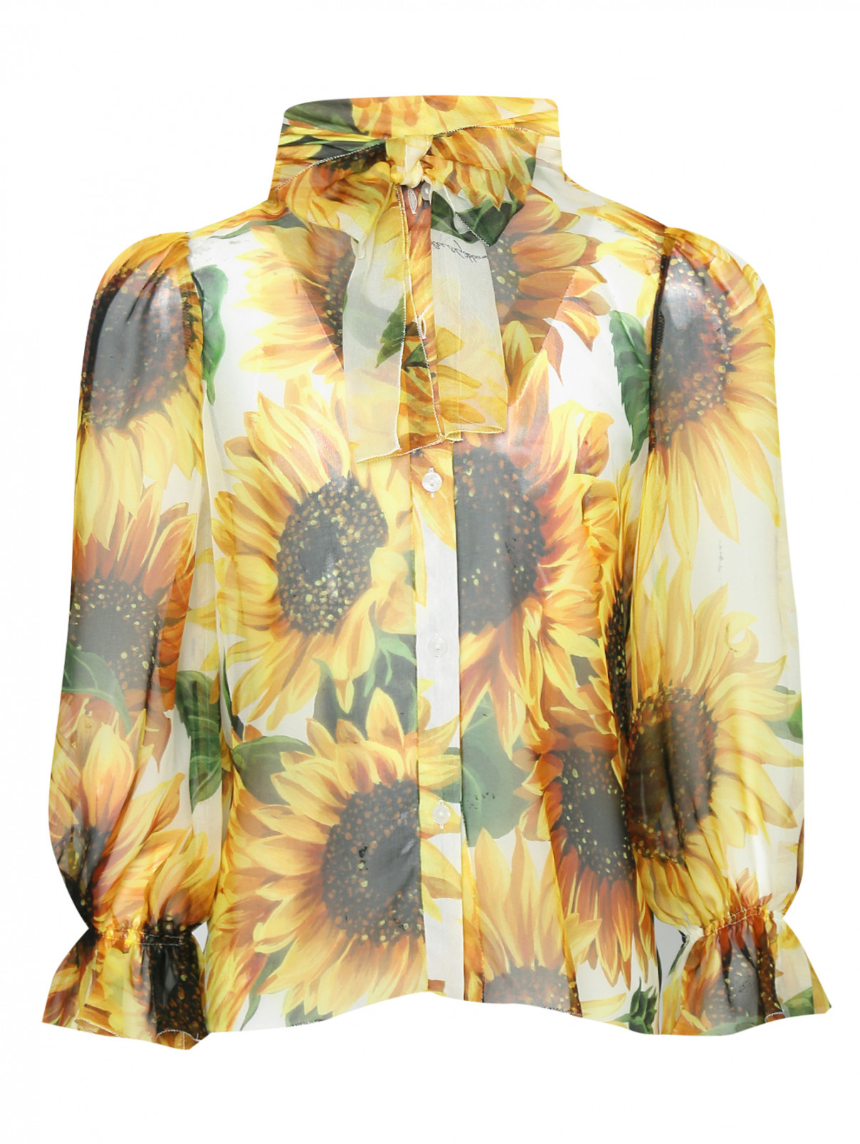 Блуза из шелка с бантом D&G Junior  –  Общий вид  – Цвет:  Желтый