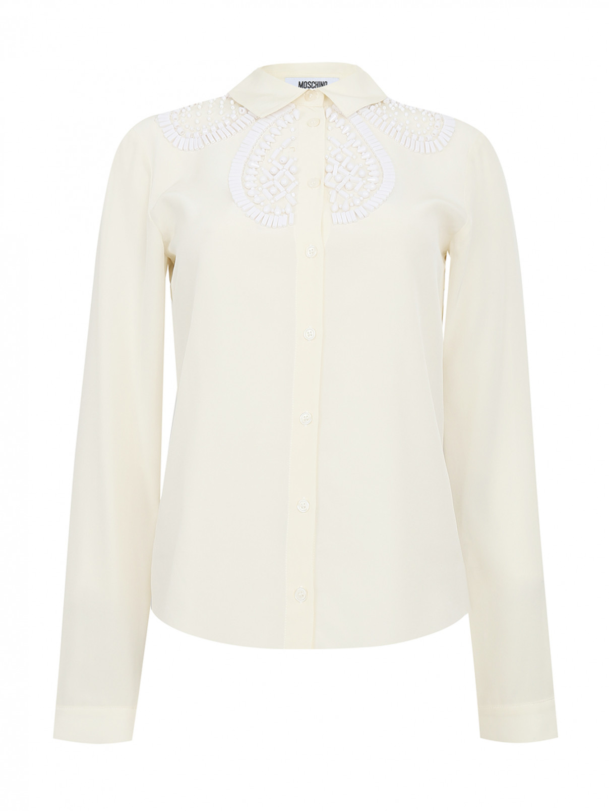 Блуза из шелка декорированная бусинами Moschino  –  Общий вид  – Цвет:  Бежевый