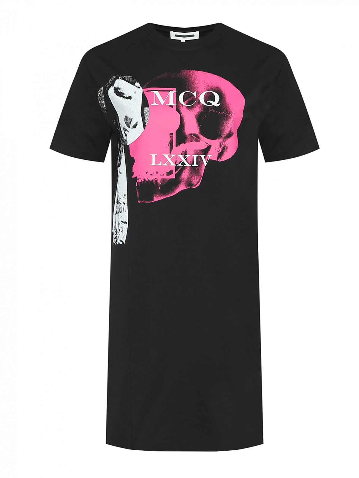 Платье-футболка с ярким принтом McQ  –  Общий вид  – Цвет:  Черный