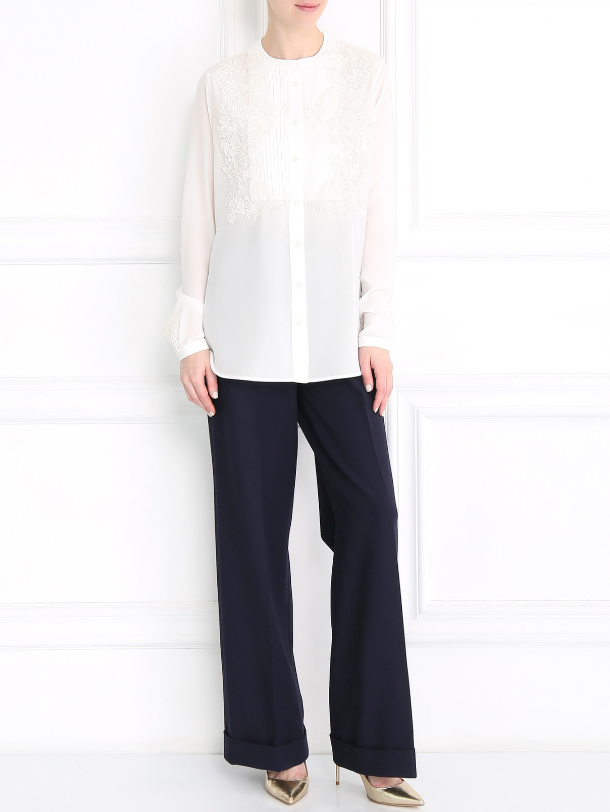 Блуза из шелка с вышивкой Ermanno Scervino  –  Модель Общий вид  – Цвет:  Белый