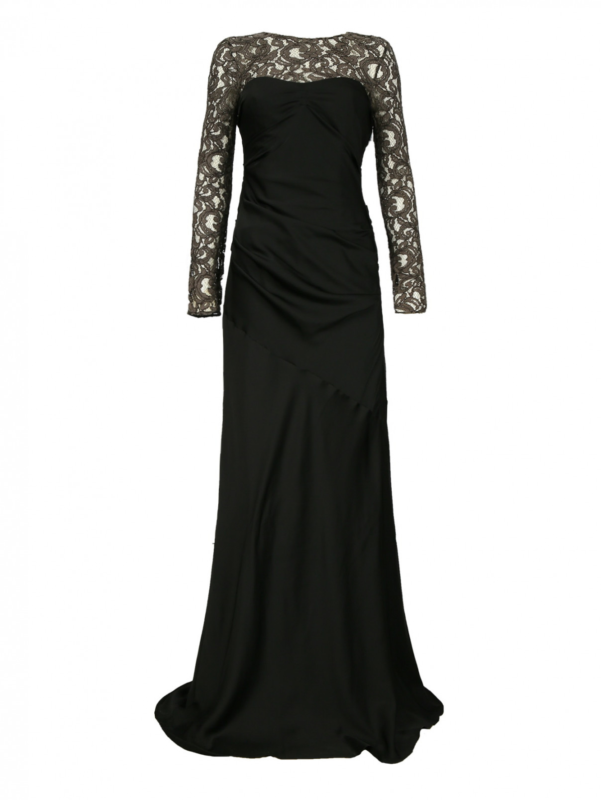 Платье-макси с кружевными вставками Moschino Cheap&Chic  –  Общий вид  – Цвет:  Черный