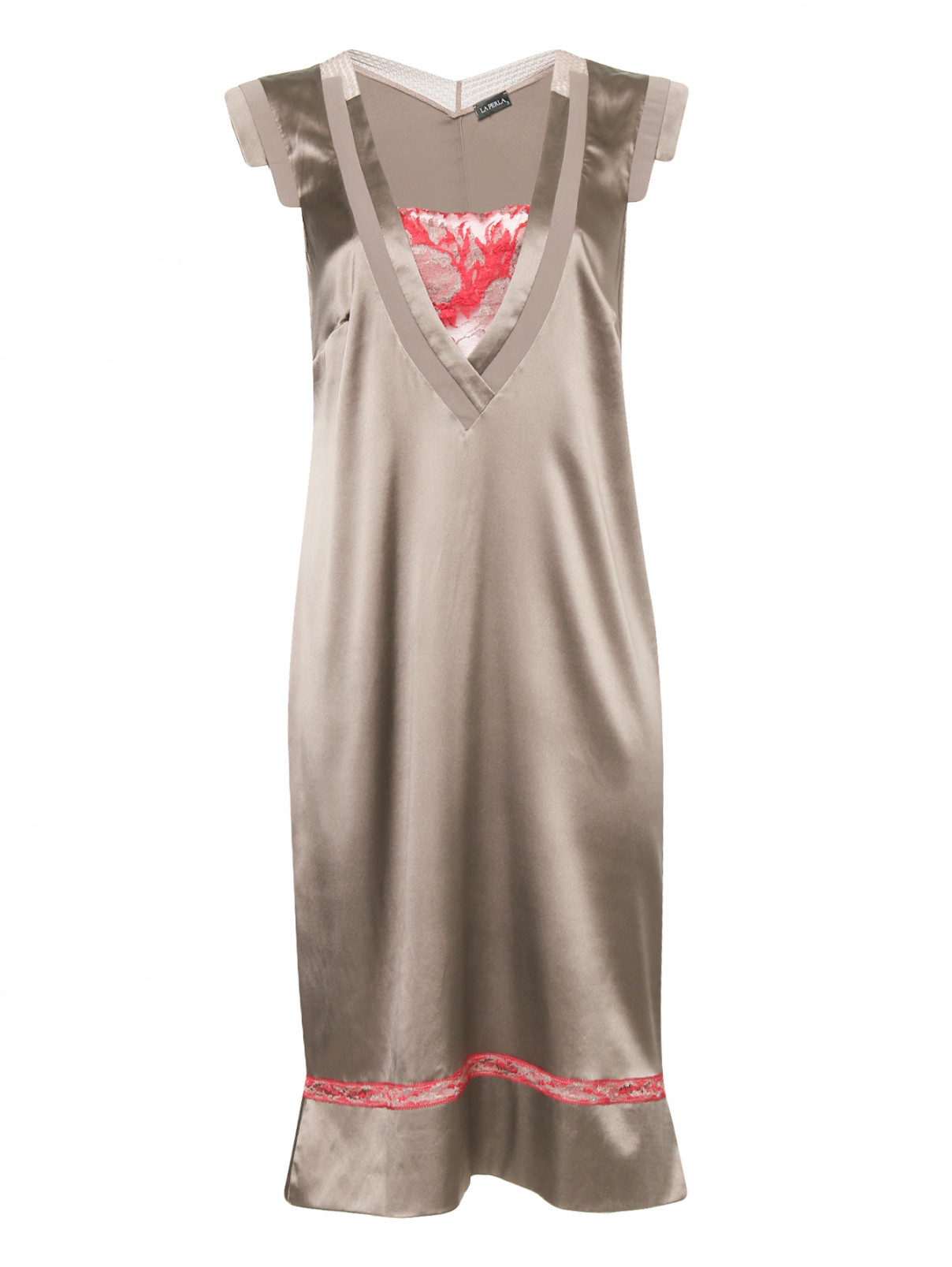 Сорочка из шелка с кружевной отделкой La Perla  –  Общий вид  – Цвет:  Серый