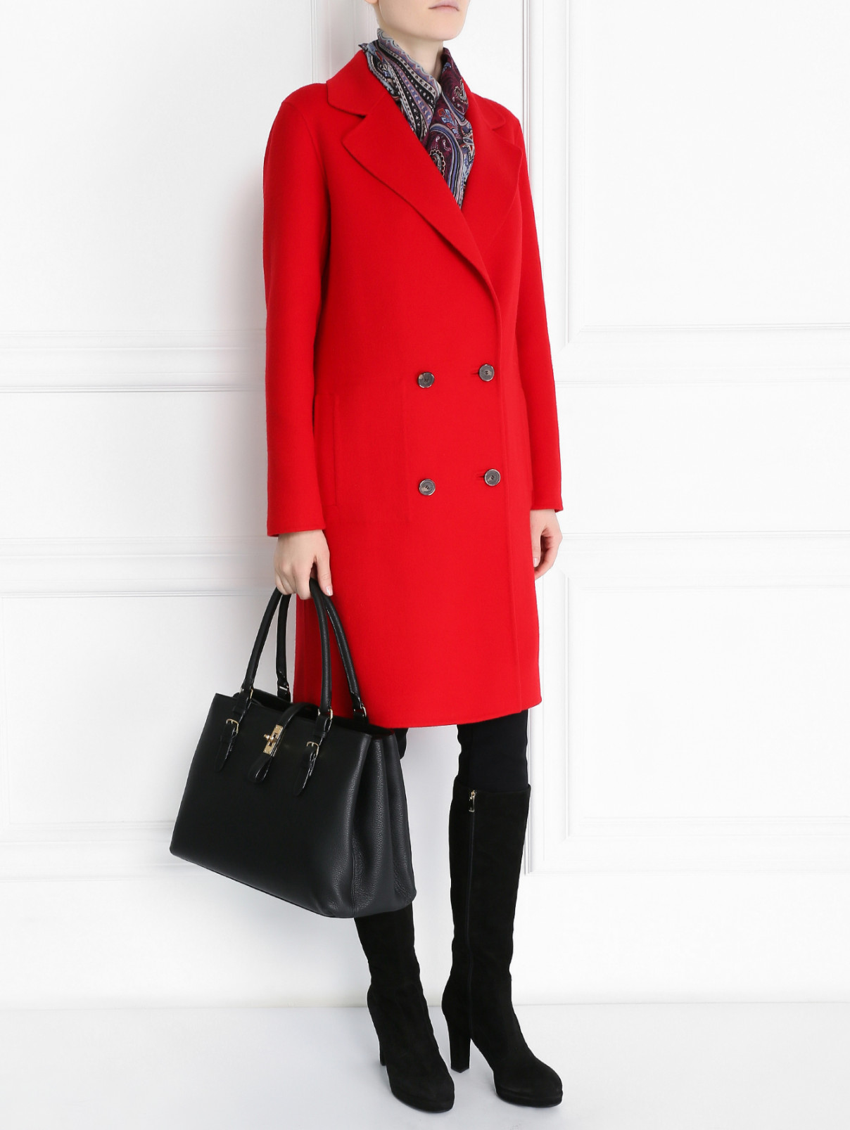 Двубортное пальто из шерсти и ангоры с карманами TIBI  –  Модель Общий вид  – Цвет:  Красный