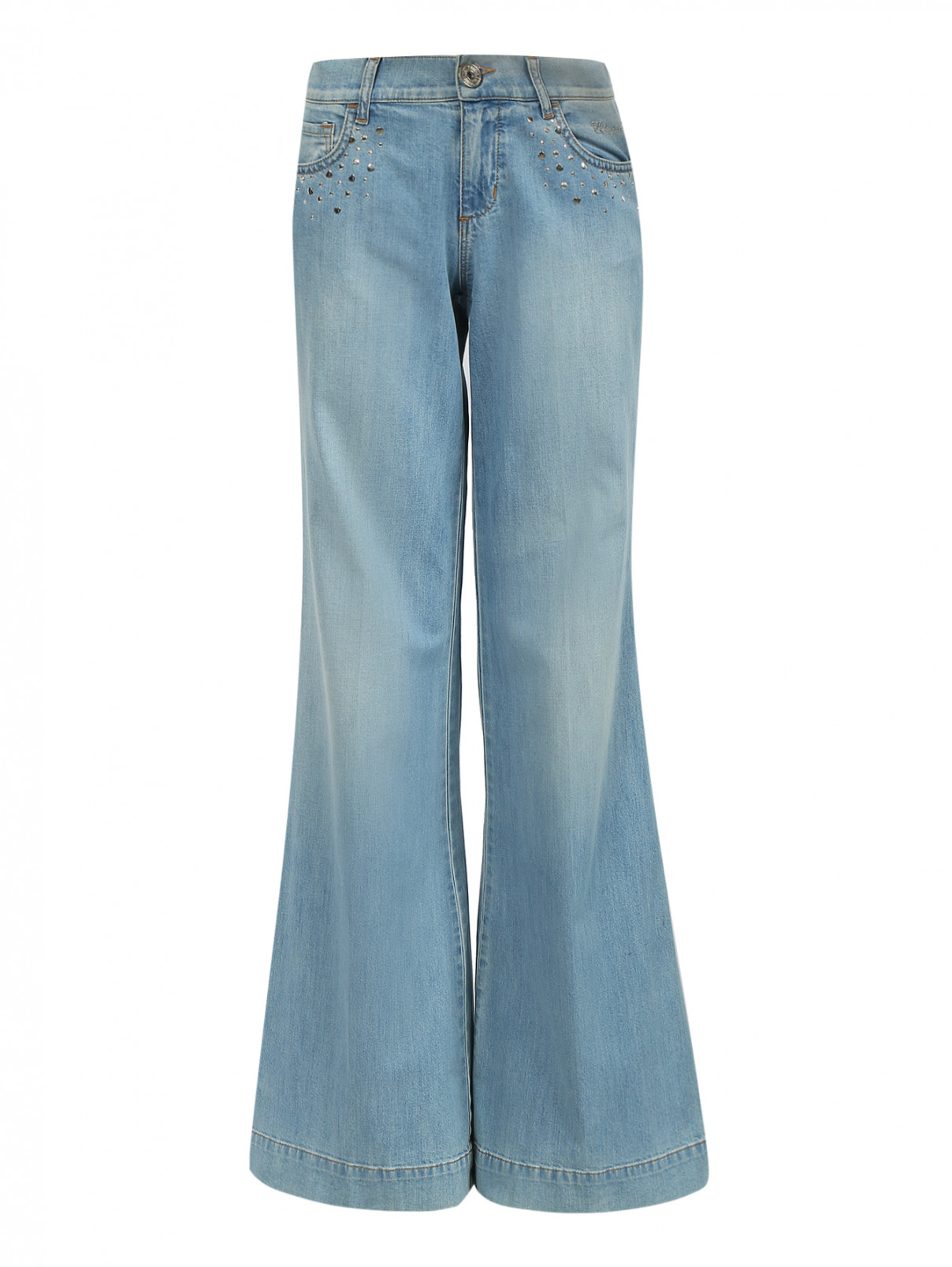 Широкие джинсы из светлого денима с декоративной отделкой Blugirl Blumarine  –  Общий вид  – Цвет:  Синий