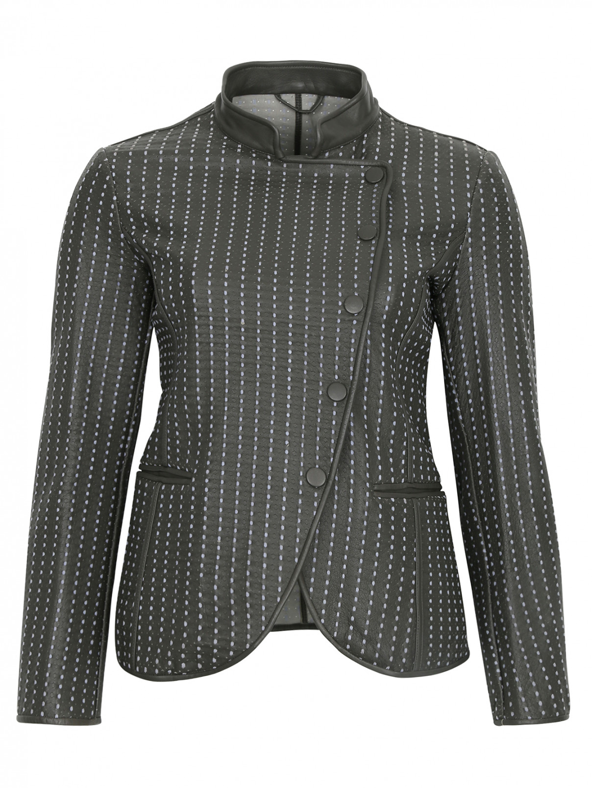 Куртка из кожи с карманами Emporio Armani  –  Общий вид  – Цвет:  Коричневый
