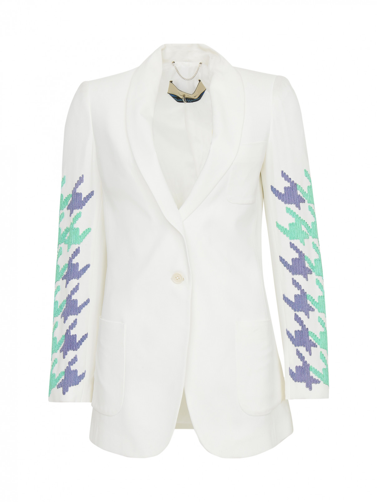 Удлиненный жакет декорированный вышивкой Paul Smith  –  Общий вид  – Цвет:  Белый