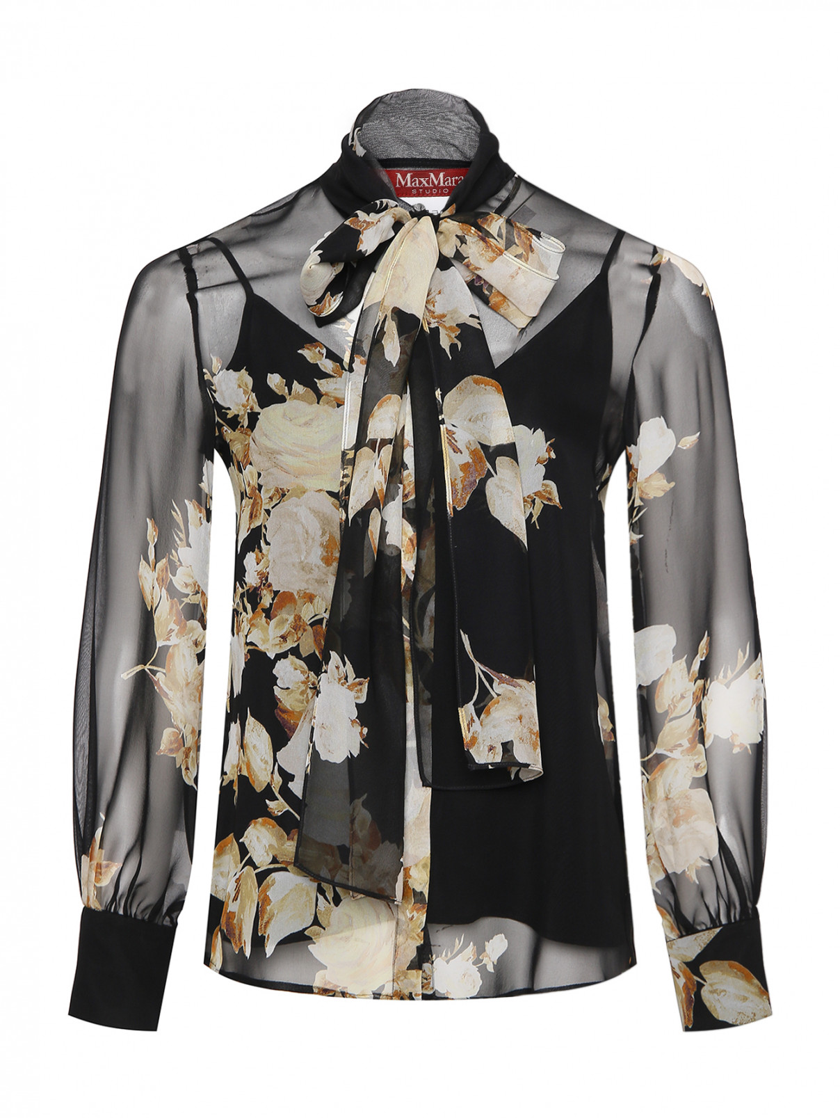 Полупрозрачная блуза из шелка Max Mara  –  Общий вид  – Цвет:  Черный