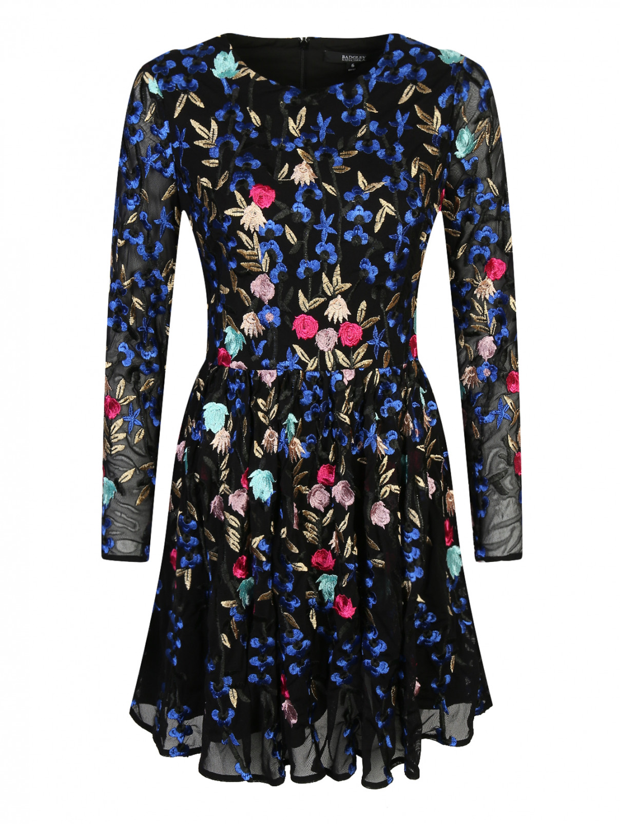 Платье-мини с цветочным узором Badgley Mischka  –  Общий вид  – Цвет:  Черный