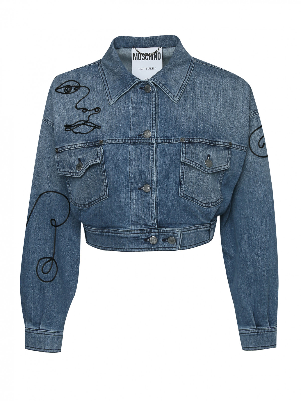 Куртка укороченная из хлопка Moschino  –  Общий вид  – Цвет:  Синий