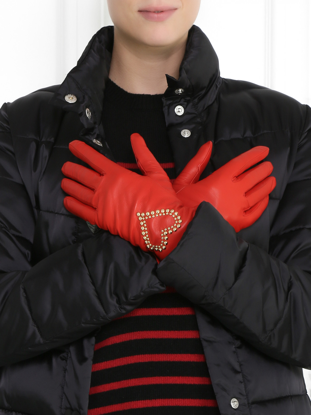 Перчатки из кожи с декоративной отделкой Moschino  –  Модель Общий вид  – Цвет:  Красный