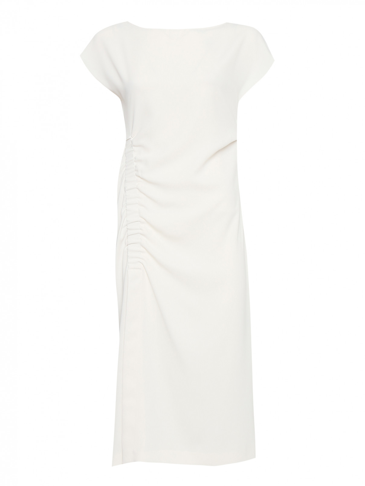 Платье-миди со сборкой P.A.R.O.S.H.  –  Общий вид  – Цвет:  Белый