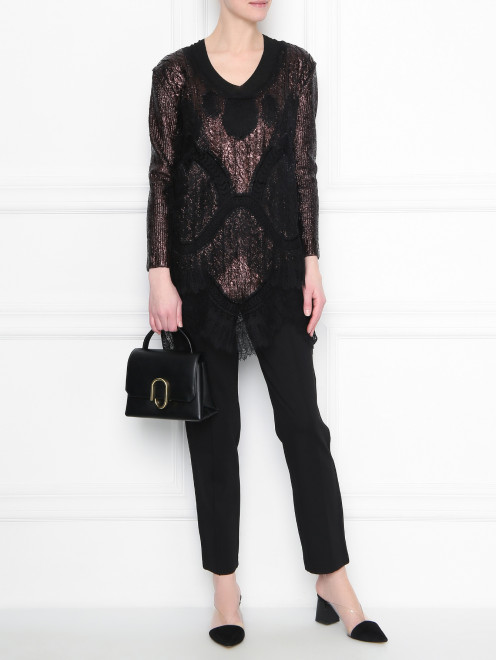 Трикотажное платье из хлопка с кружевной отделкой Ermanno Scervino - МодельОбщийВид