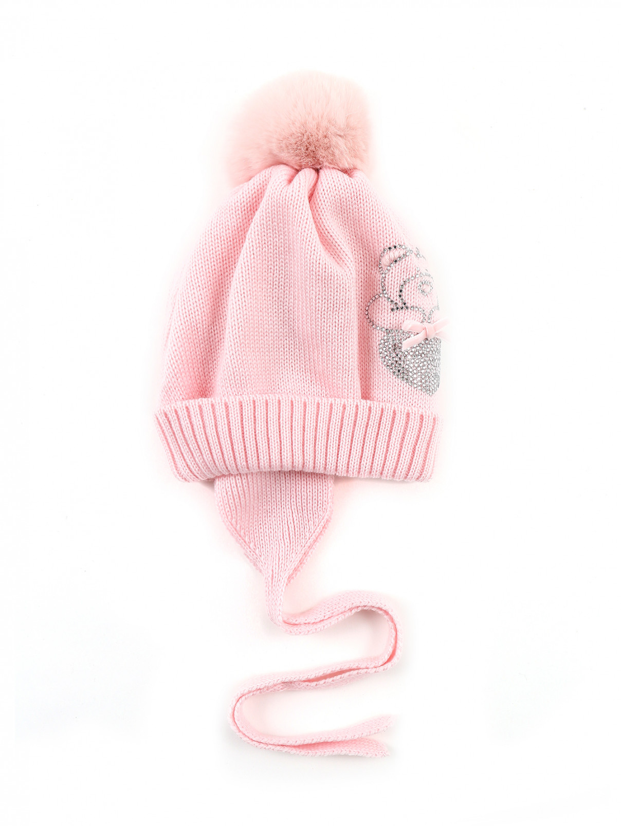 Трикотажная шапочка с помпоном и декором из страз Catya  –  Общий вид  – Цвет:  Розовый