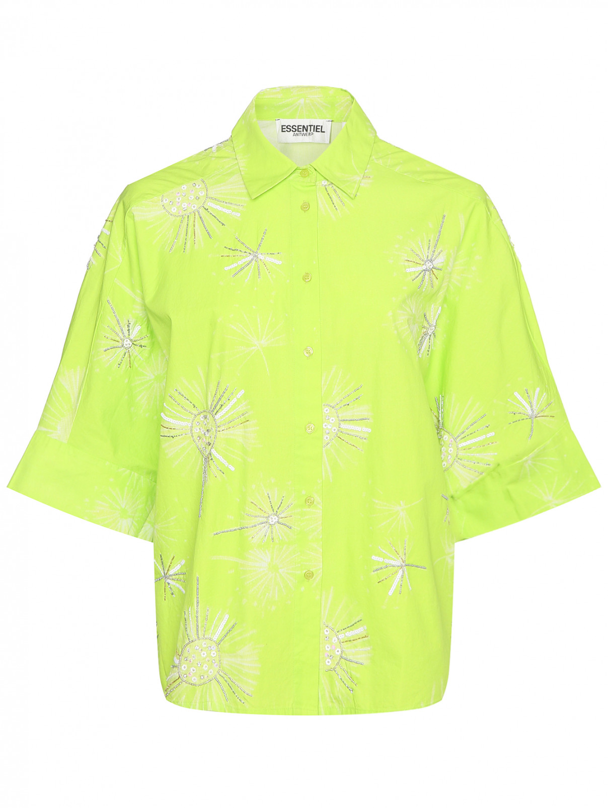 Блуза из хлопка с вышивкой бисером Essentiel Antwerp  –  Общий вид  – Цвет:  Зеленый