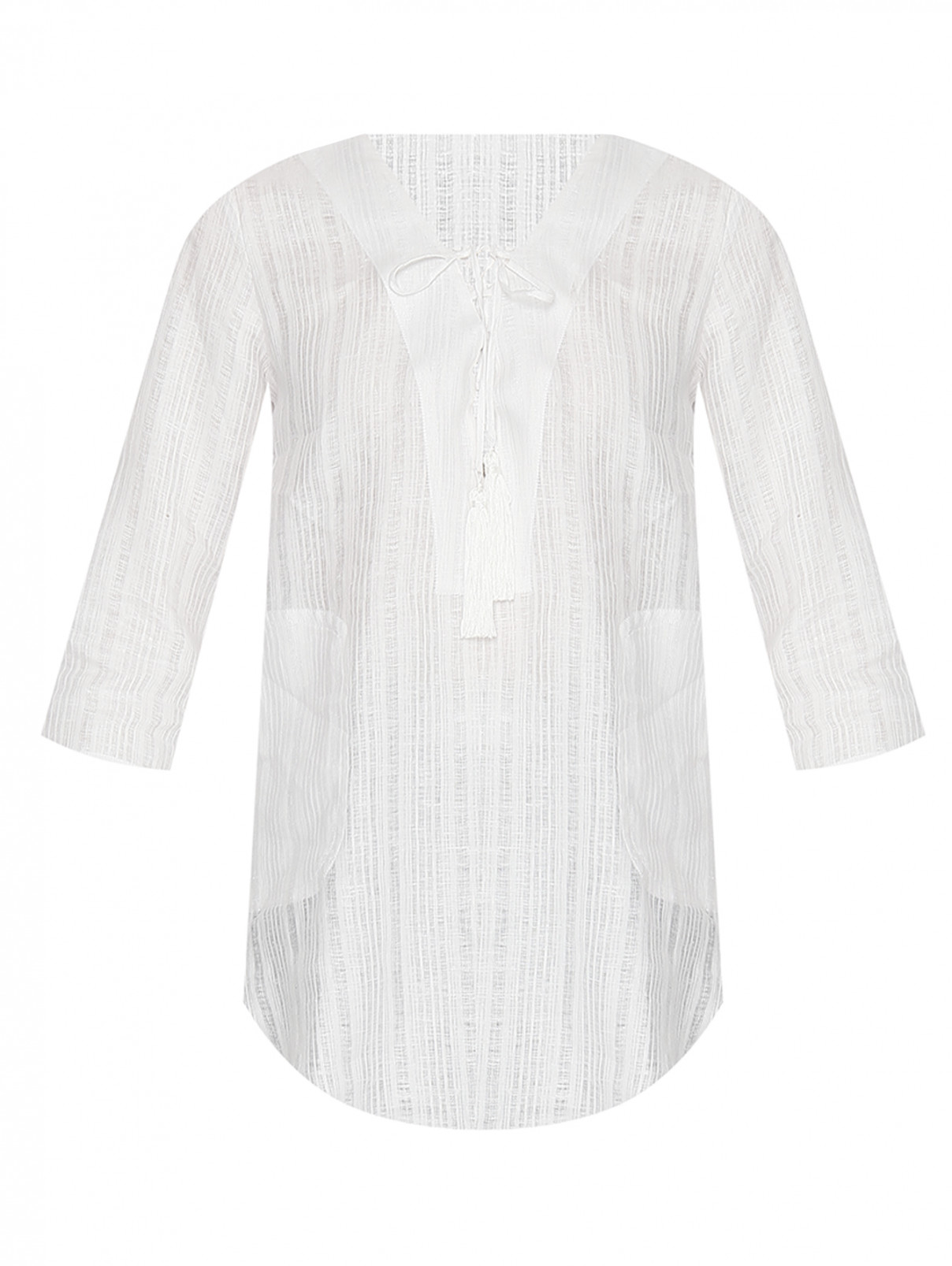 Блуза свободного кроя на завязках Max&Co  –  Общий вид  – Цвет:  Белый