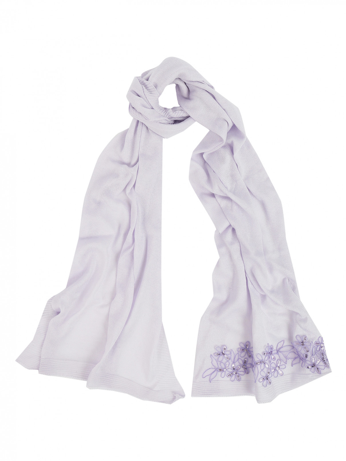 Легкий шарф из хлопка с вышивкой IL Trenino  –  Общий вид  – Цвет:  Фиолетовый