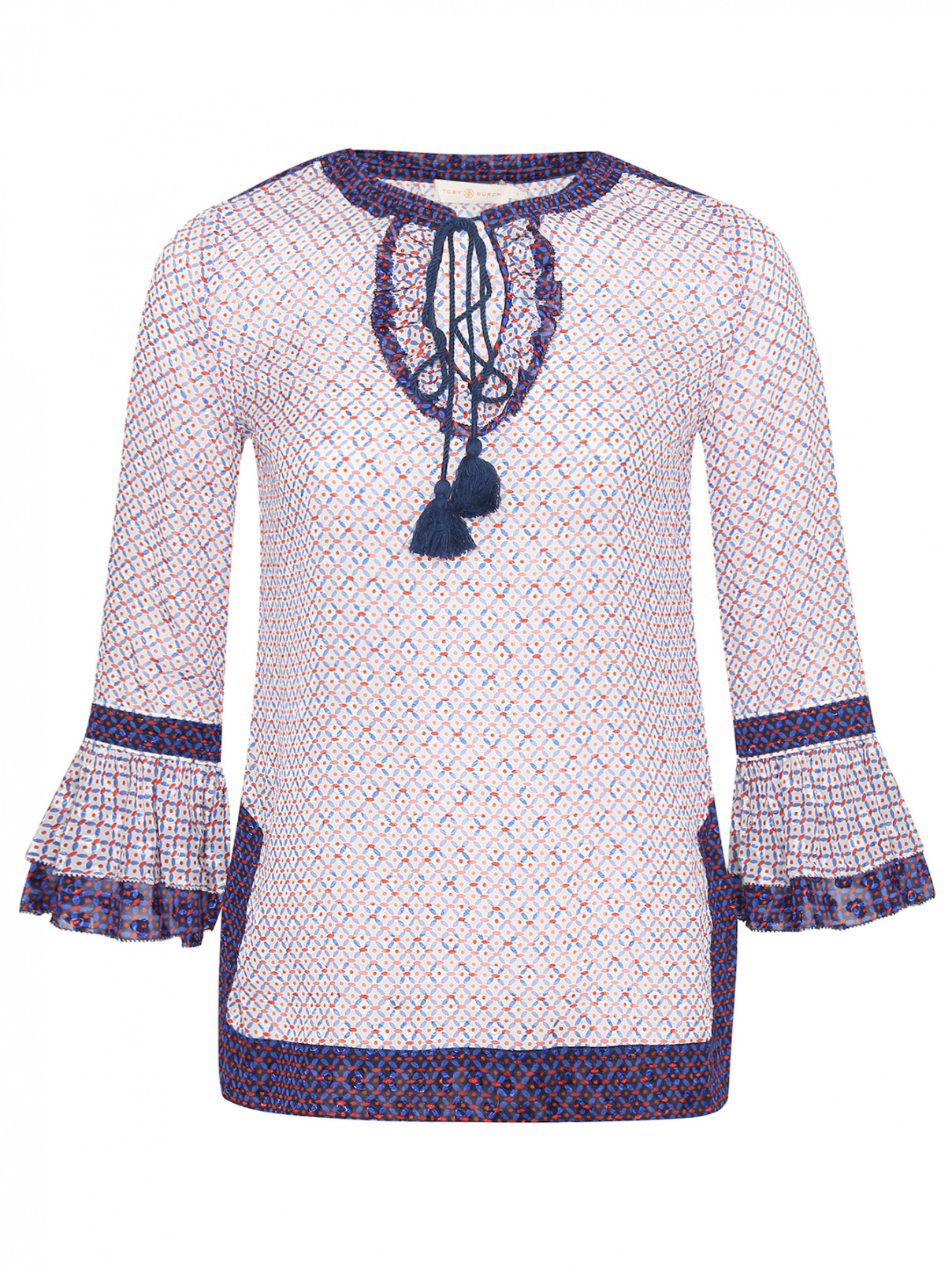 Блуза свободного кроя с узором Tory Burch  –  Общий вид  – Цвет:  Узор