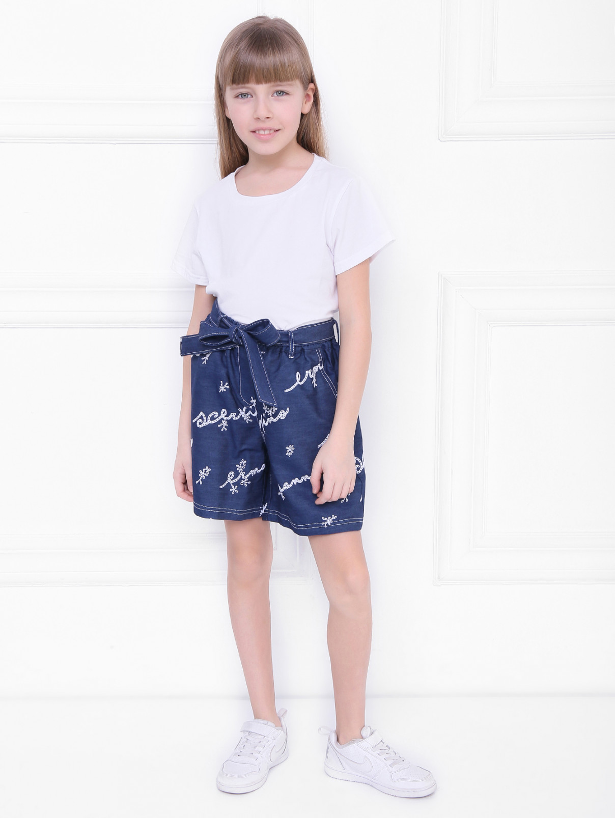 Шорты-бермуды с вышивкой Ermanno Scervino Junior  –  МодельОбщийВид  – Цвет:  Синий