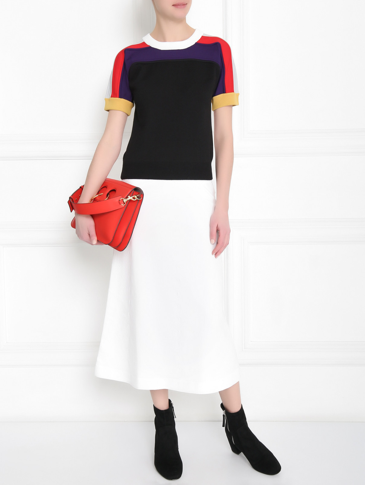 Трикотажная юбка-миди с контрастной отделкой Sonia Rykiel  –  МодельОбщийВид  – Цвет:  Белый