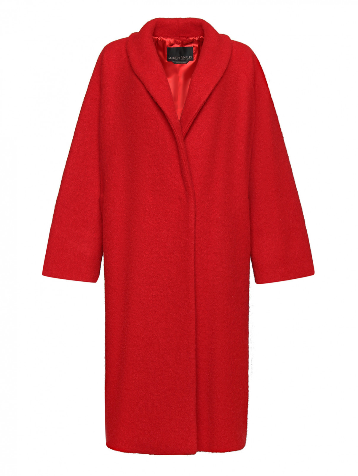 Удлиненное пальто из шерсти и альпаки Marina Rinaldi  –  Общий вид  – Цвет:  Красный
