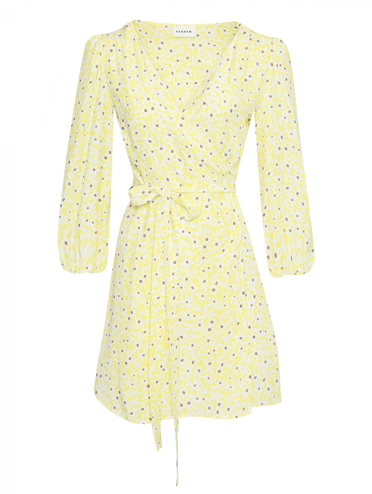 Платье на запах с узором P.A.R.O.S.H.  –  Общий вид  – Цвет:  Желтый