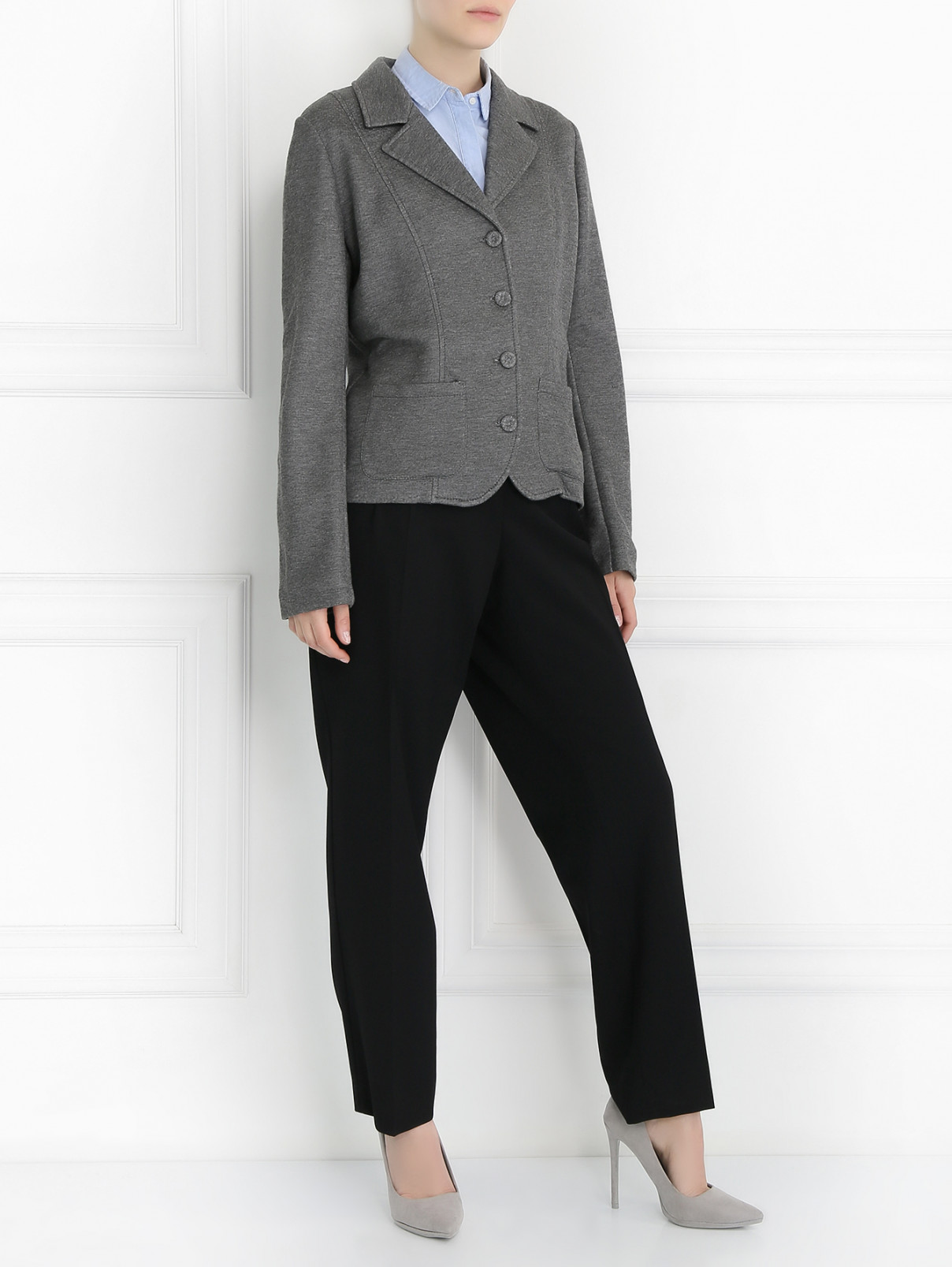 Жакет на пуговицах с двумя боковыми карманами Mariella Burani  –  Модель Общий вид  – Цвет:  Серый