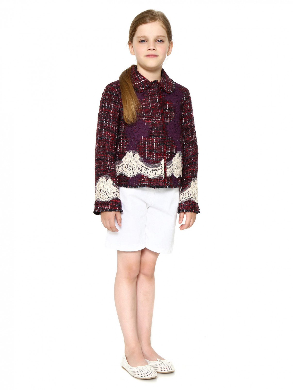 Жакет из шерсти и хлопка со вставками из кружева Dolce & Gabbana  –  Модель Общий вид  – Цвет:  Красный