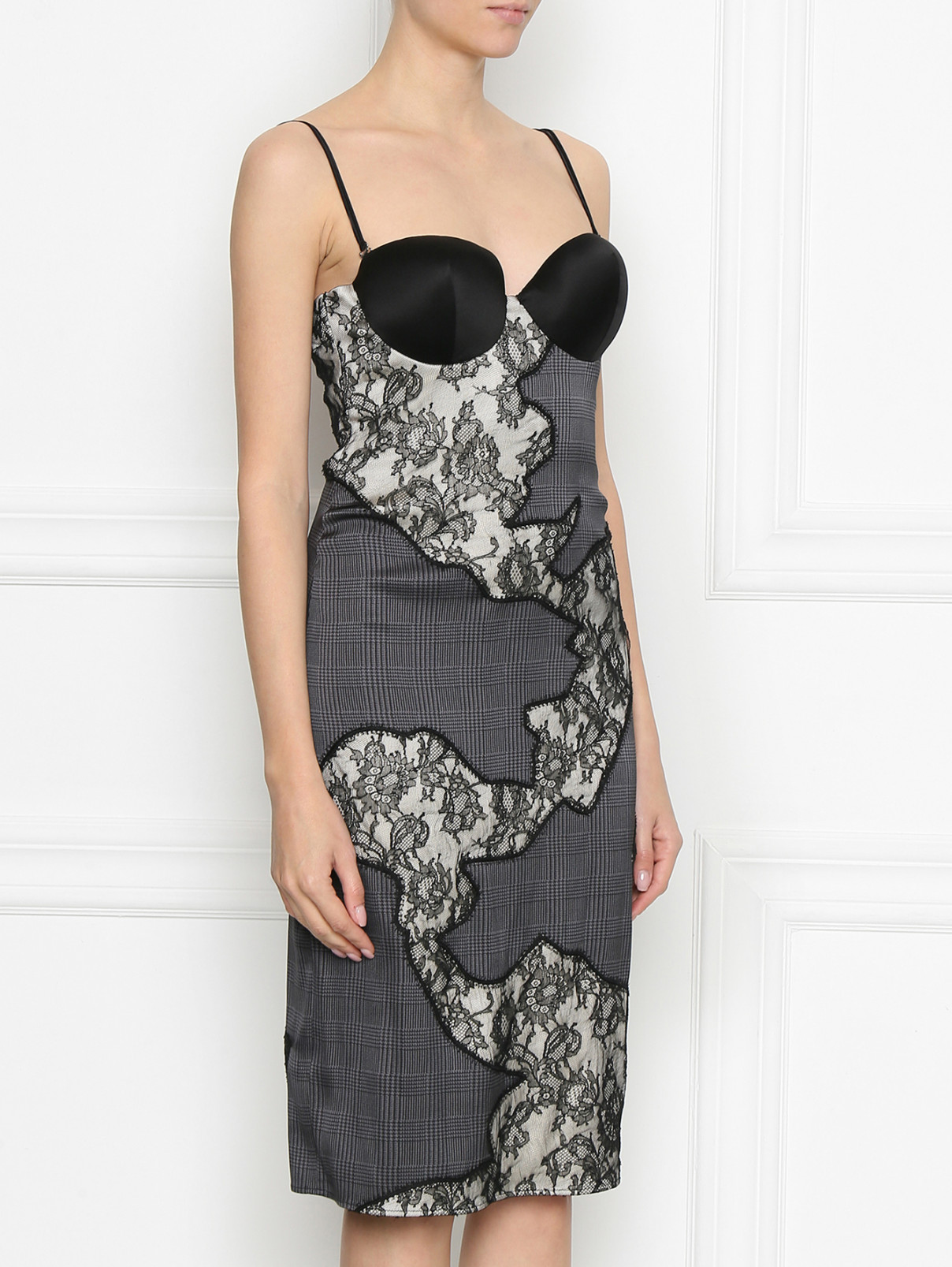 Платье из шелка с кружевными вставками La Perla  –  МодельВерхНиз  – Цвет:  Серый