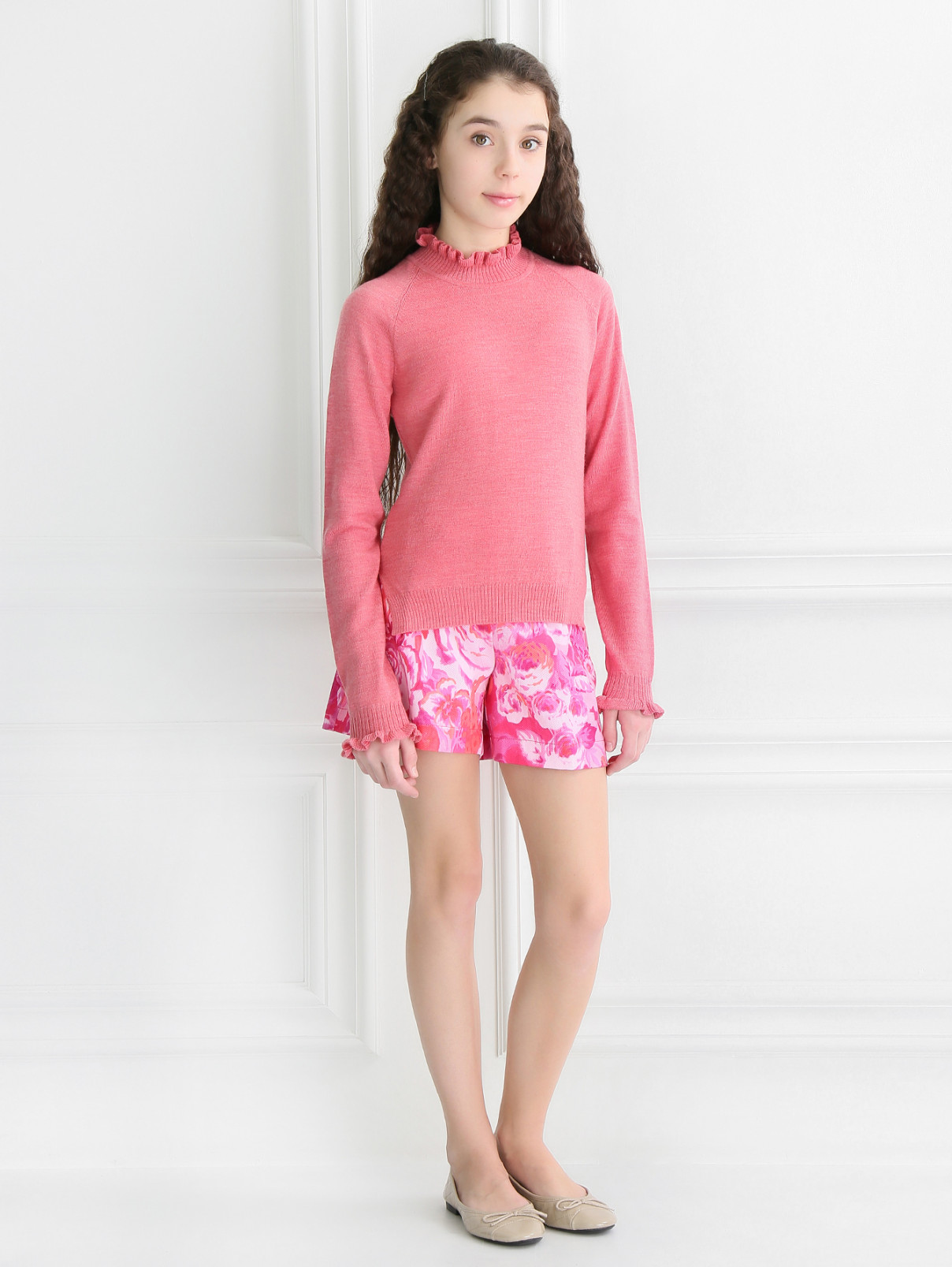 Джемпер из шерсти с оборками MiMiSol  –  Модель Общий вид  – Цвет:  Розовый