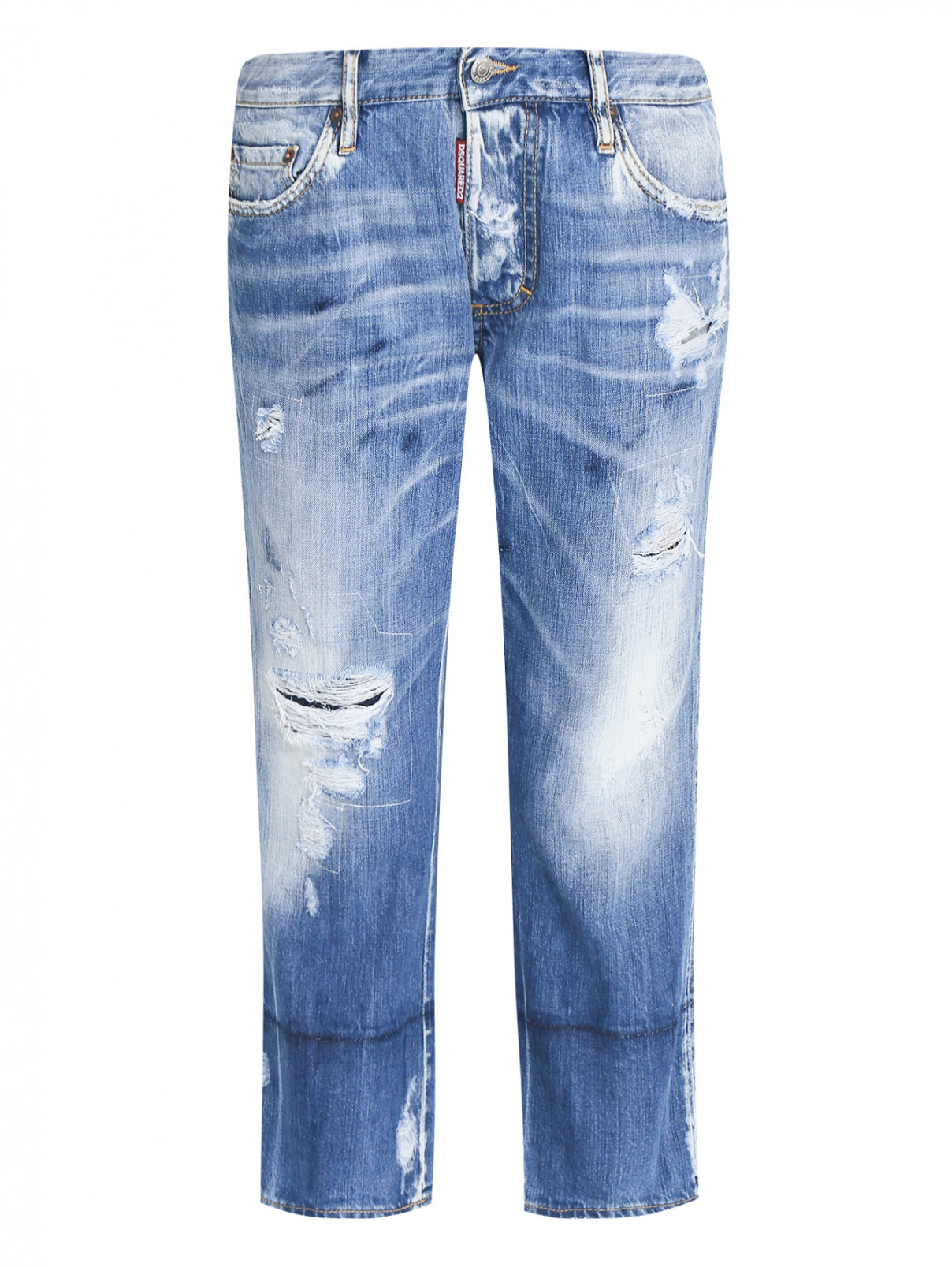 Укороченные джинсы прямого кроя с потертостями Dsquared2  –  Общий вид  – Цвет:  Синий