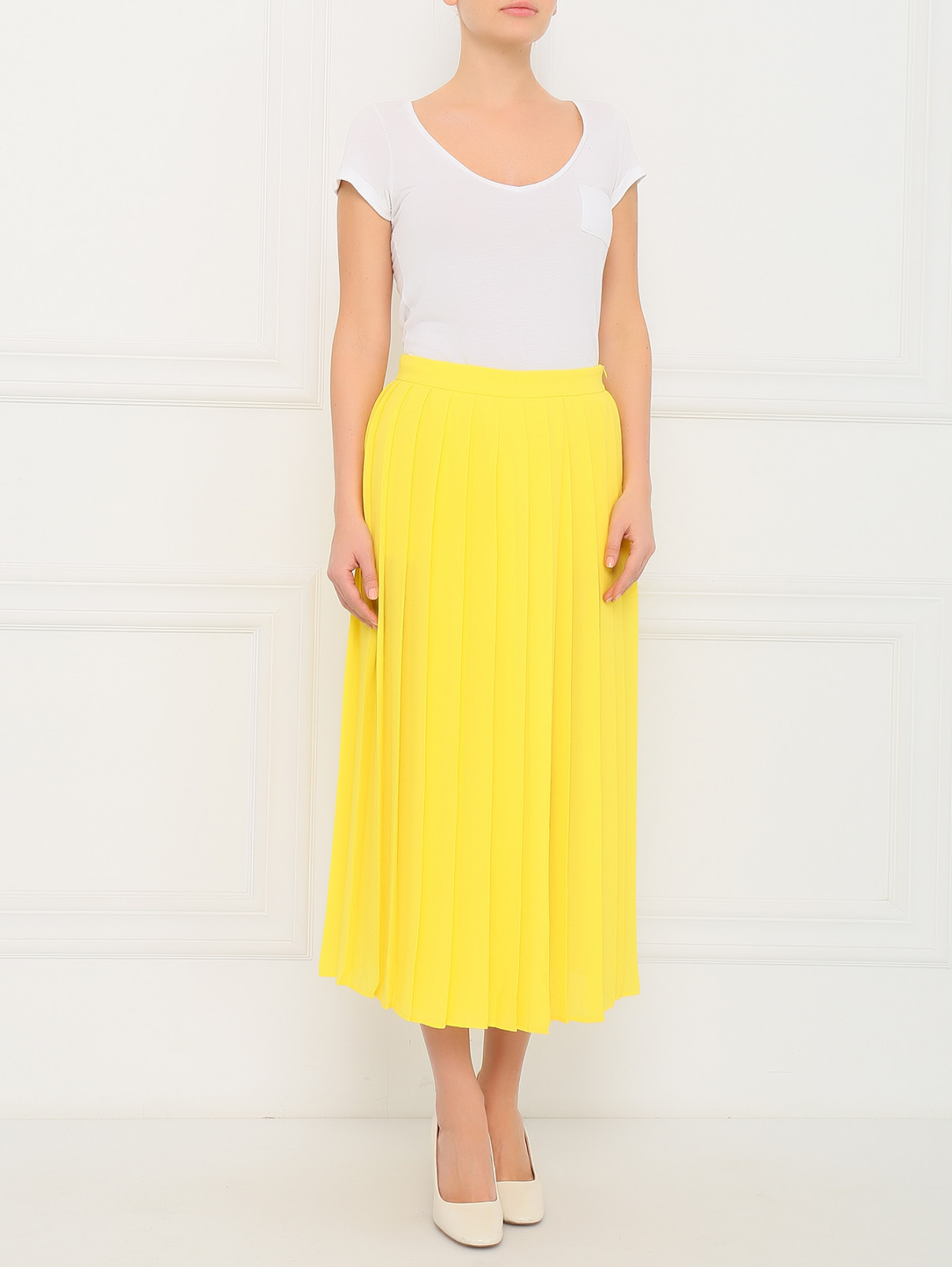 Плиссированная юбка-миди Love Moschino  –  Модель Общий вид  – Цвет:  Желтый