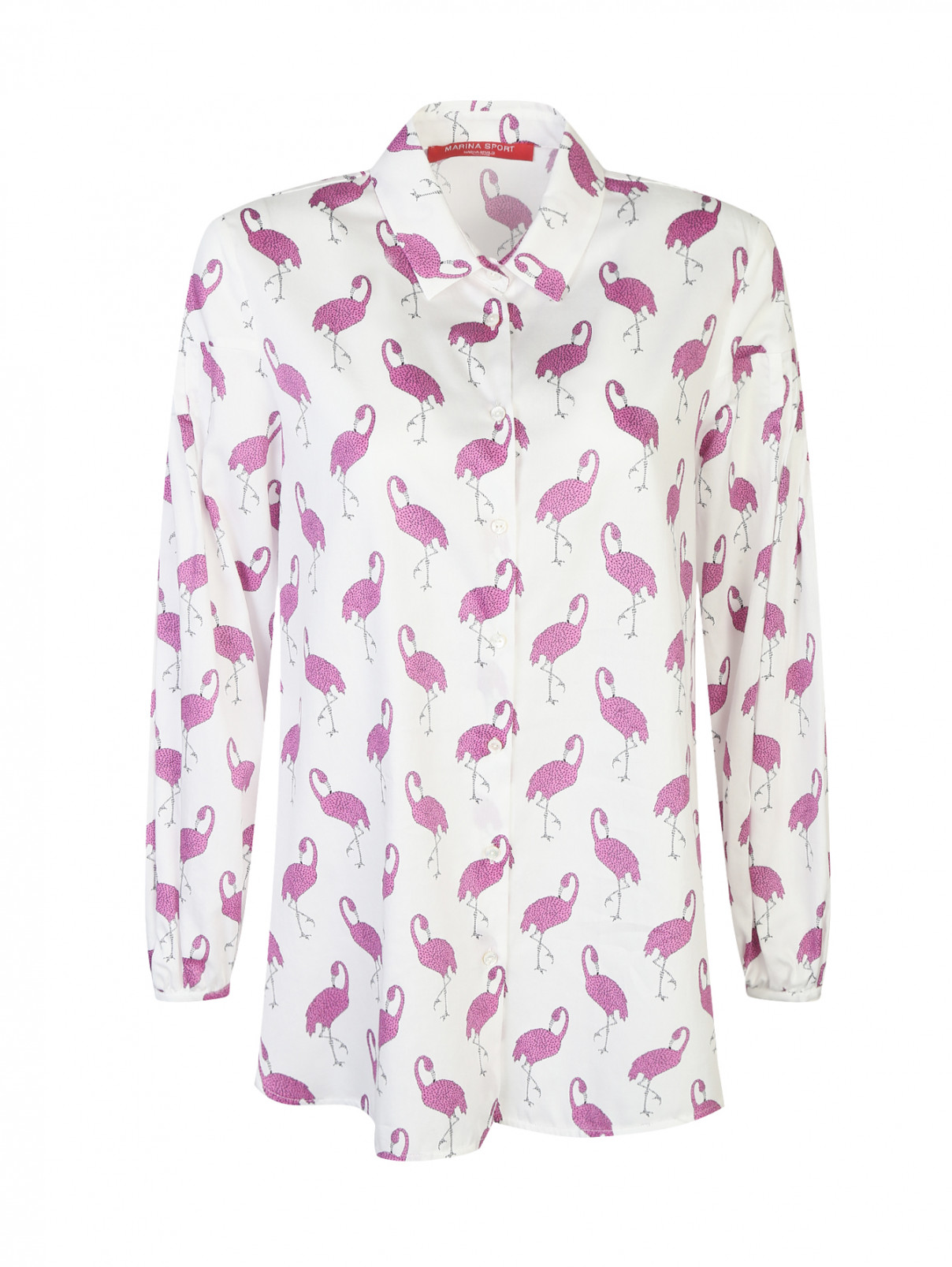 Рубашка из хлопка с узором Marina Rinaldi  –  Общий вид  – Цвет:  Белый