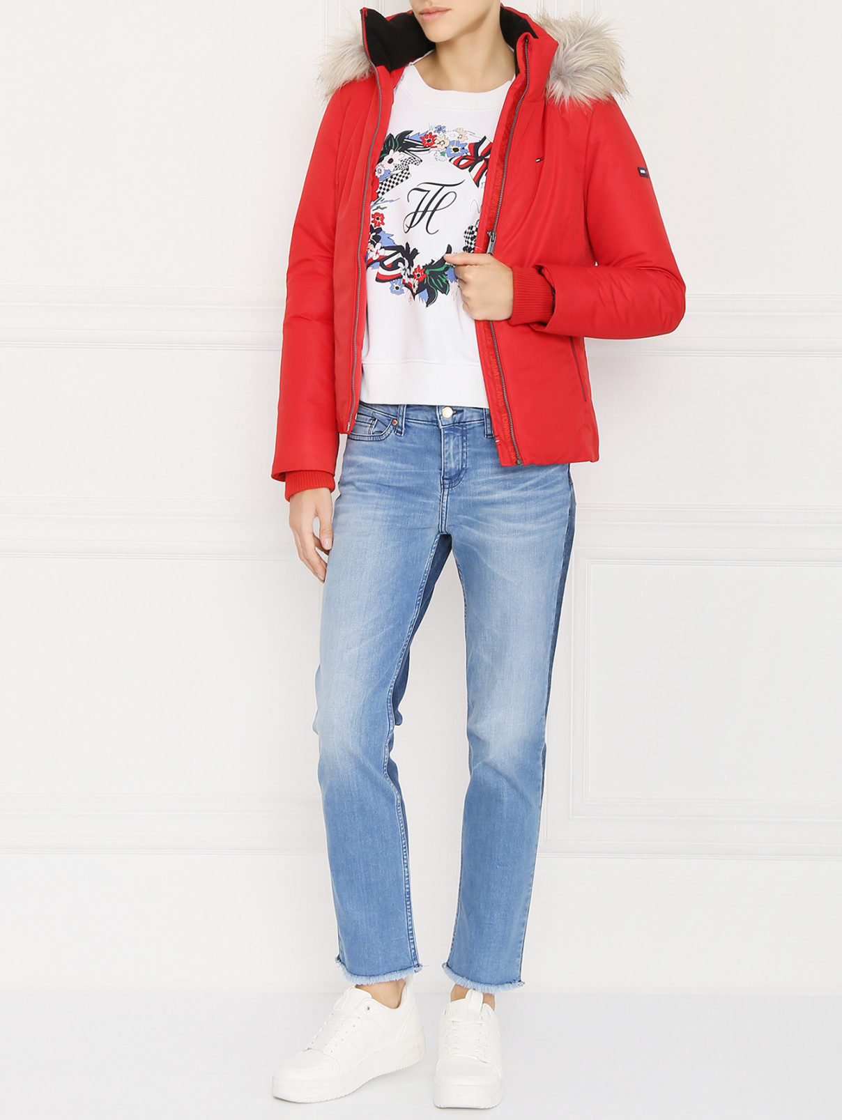 Пуховик на молнии с капюшоном Tommy Jeans  –  МодельОбщийВид  – Цвет:  Красный