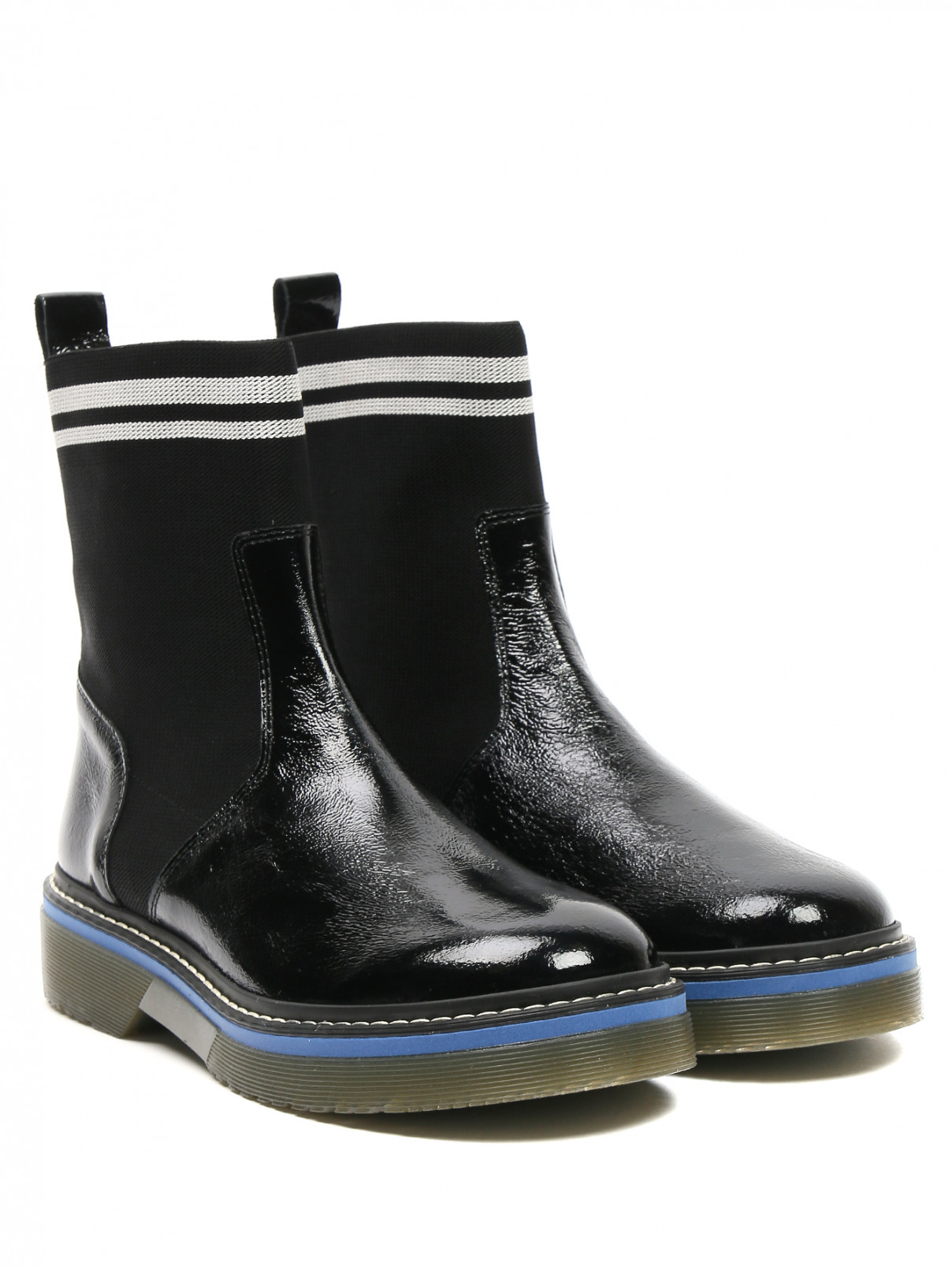 Ботинки из лаковой кожи и текстиля с контрастной отделкой Max&Co  –  Общий вид  – Цвет:  Черный