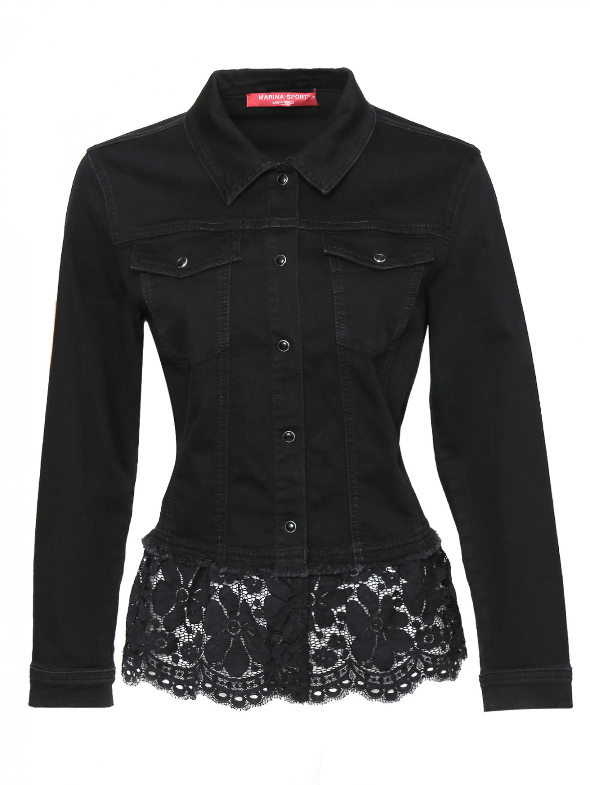 Джинсовая куртка из хлопка с кружевом Marina Rinaldi  –  Общий вид  – Цвет:  Черный
