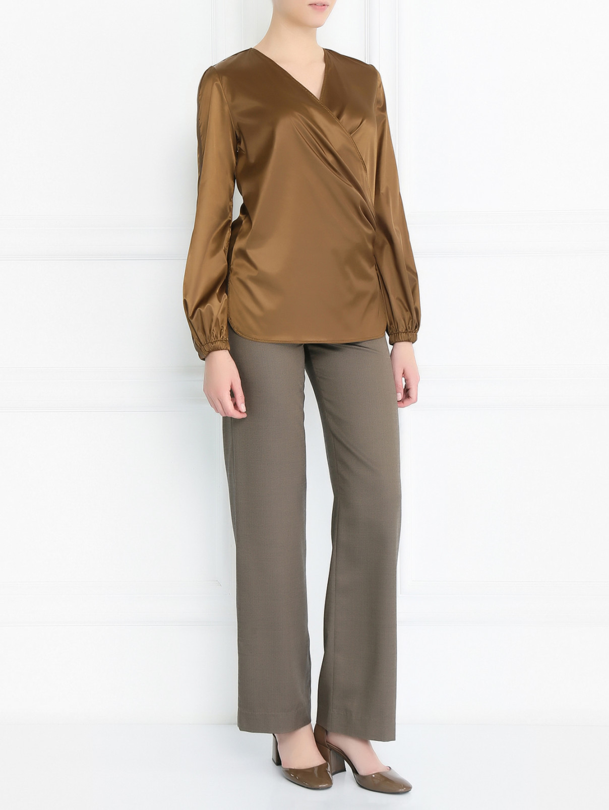 Блуза с драпировкой Max Mara  –  Модель Общий вид  – Цвет:  Коричневый