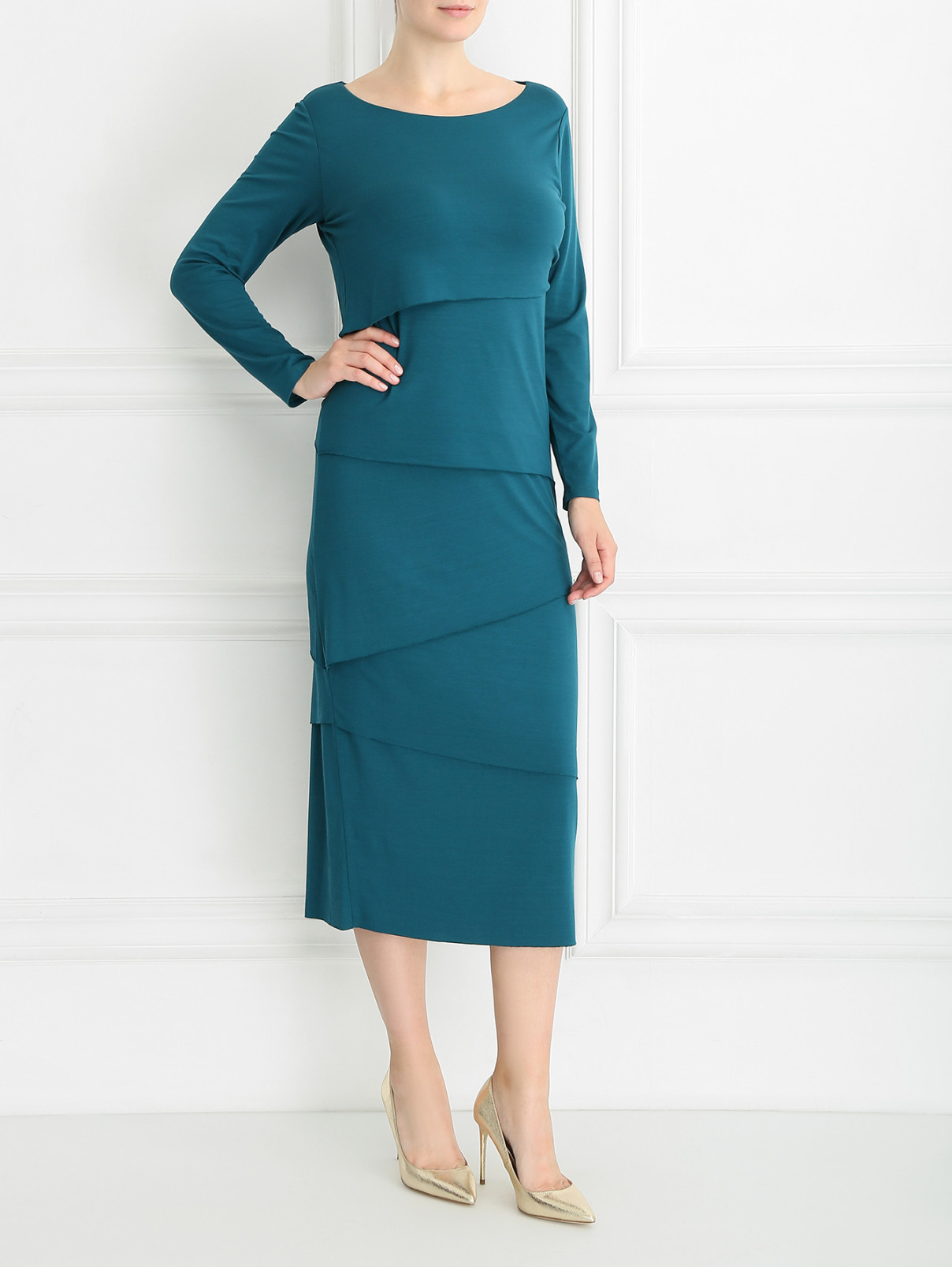 Платье трикотажное с декоративными элементами Marina Rinaldi  –  Модель Общий вид  – Цвет:  Зеленый