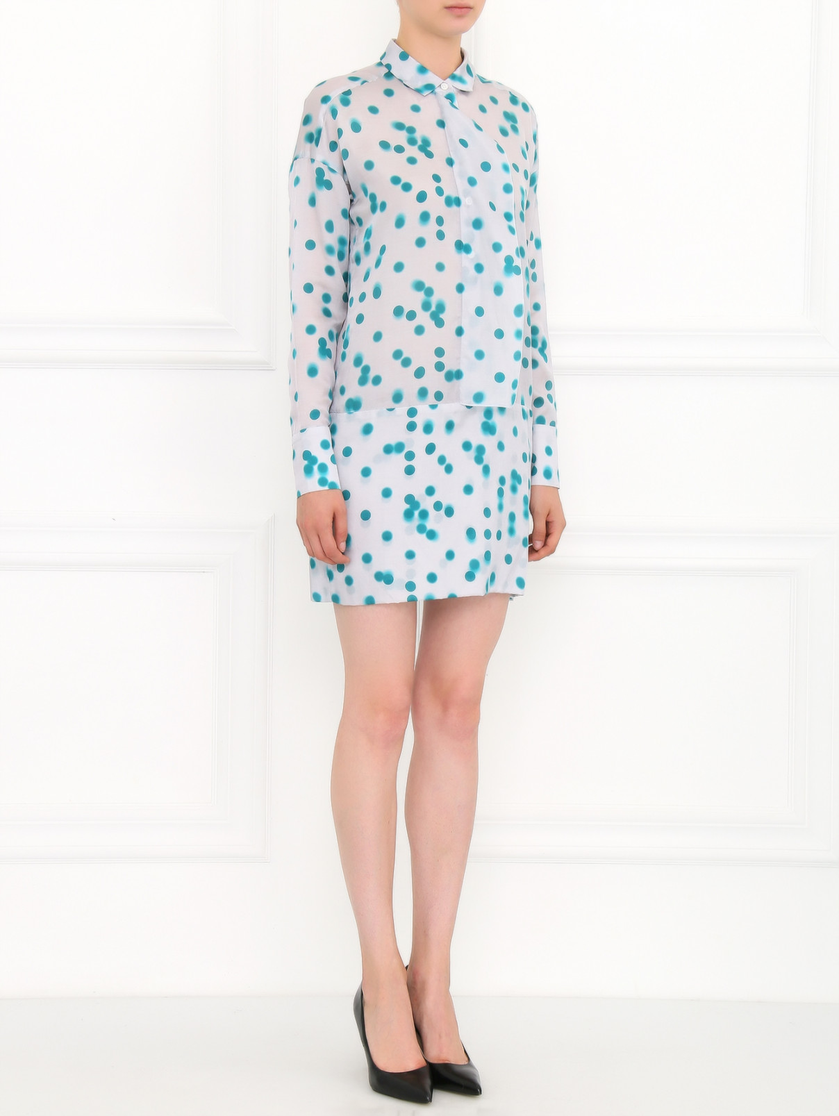 Платье из шелка и хлопка с узором "горох" Sonia Rykiel  –  Модель Общий вид  – Цвет:  Узор