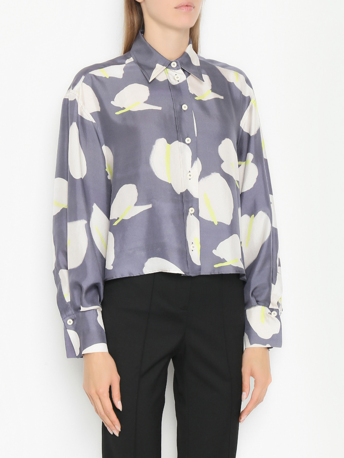 Блуза из шелка с цветочным узором Alysi  –  МодельВерхНиз  – Цвет:  Серый