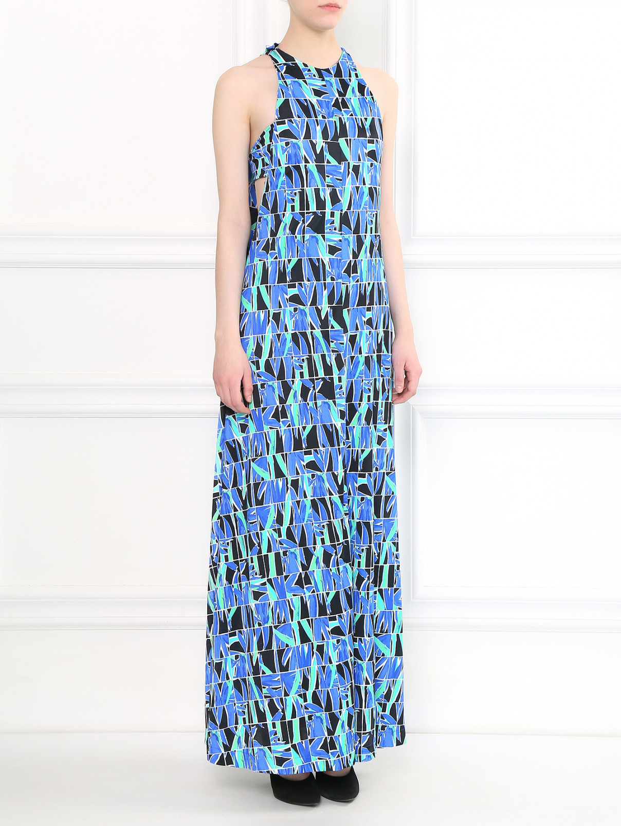 Платье-макси с узором Kenzo  –  Модель Общий вид  – Цвет:  Синий