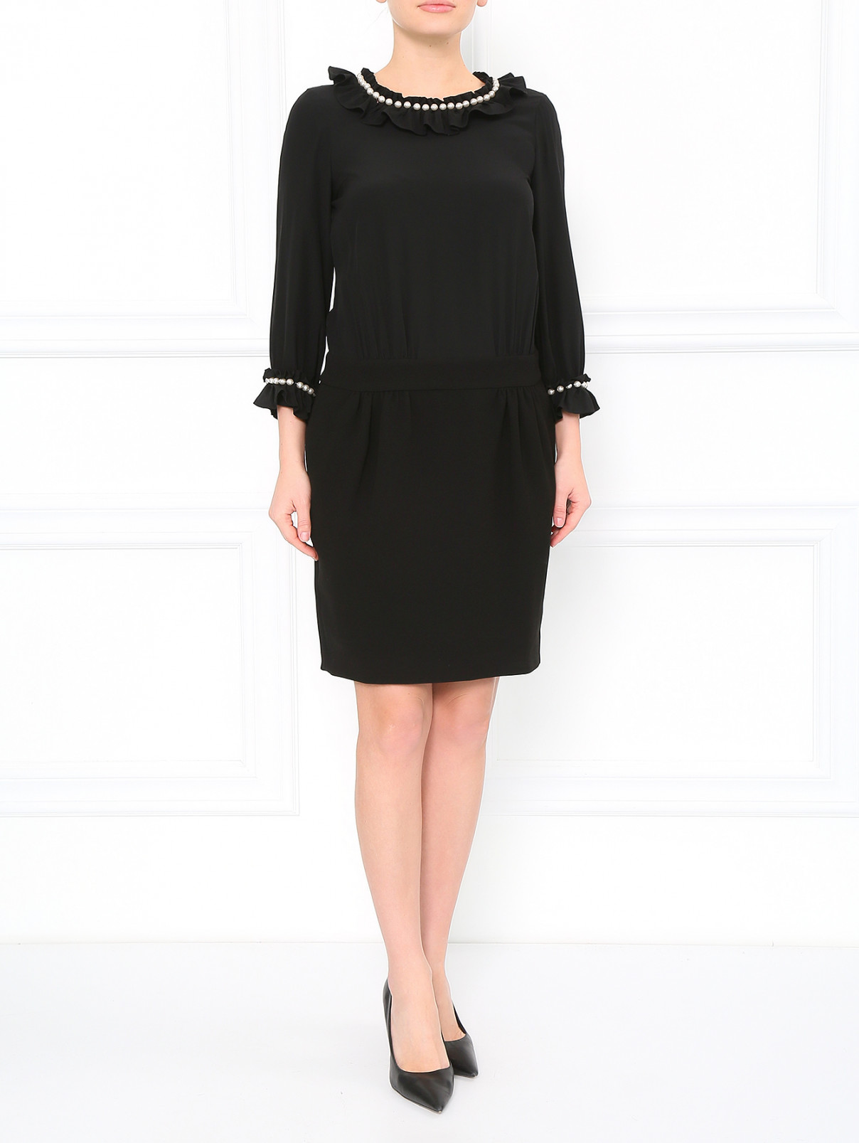Платье-мини с декоративной драпировкой Moschino  –  Модель Общий вид  – Цвет:  Черный