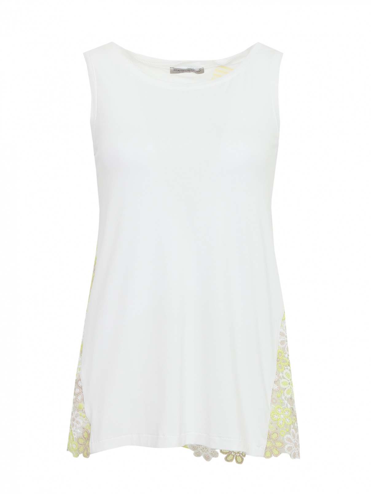 Блуза без рукавов с круглым вырезом декорированная кружевом Ermanno Scervino Junior  –  Общий вид  – Цвет:  Белый