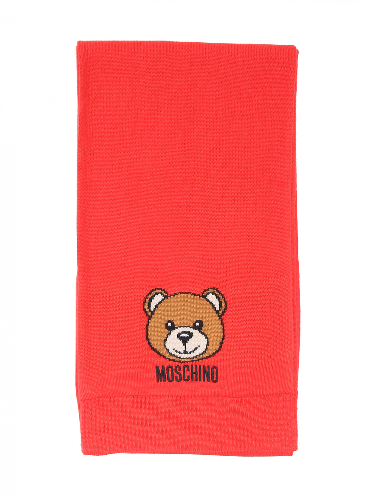 Однотонный шарф с узором Moschino  –  Общий вид  – Цвет:  Красный
