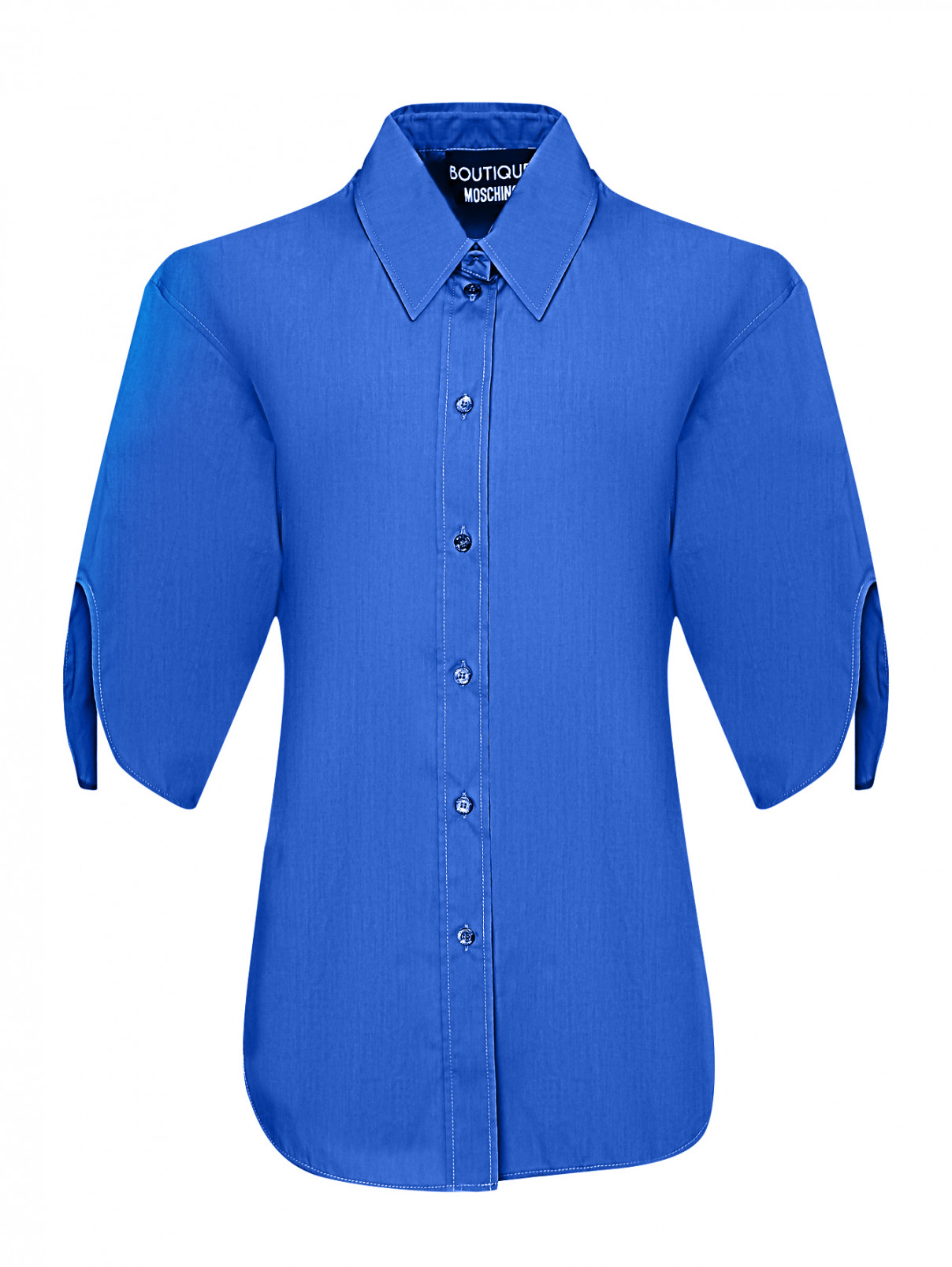 Блуза из хлопка с вырезами на рукавах Moschino Boutique  –  Общий вид  – Цвет:  Синий